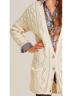 Free People New Romantics Bang Bang Knit Gold Thread Fisherman Cardigan Size S